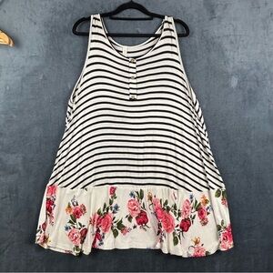Flamingo Urban Black & White Boxy Tank Top w/flutter floral bottom measures XL